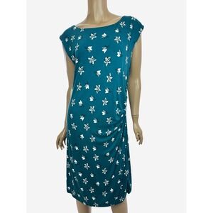 Loft Sheath Dress Size L Sleeveless Green w White Flowers Rayon/Spandex Pullover